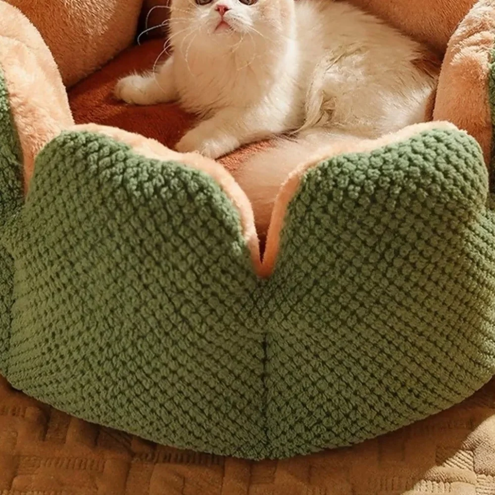 Fuzzy Raised Petal Scallop Plush Pet Bed Cat Small Dog Animal Home Lounge SMALL